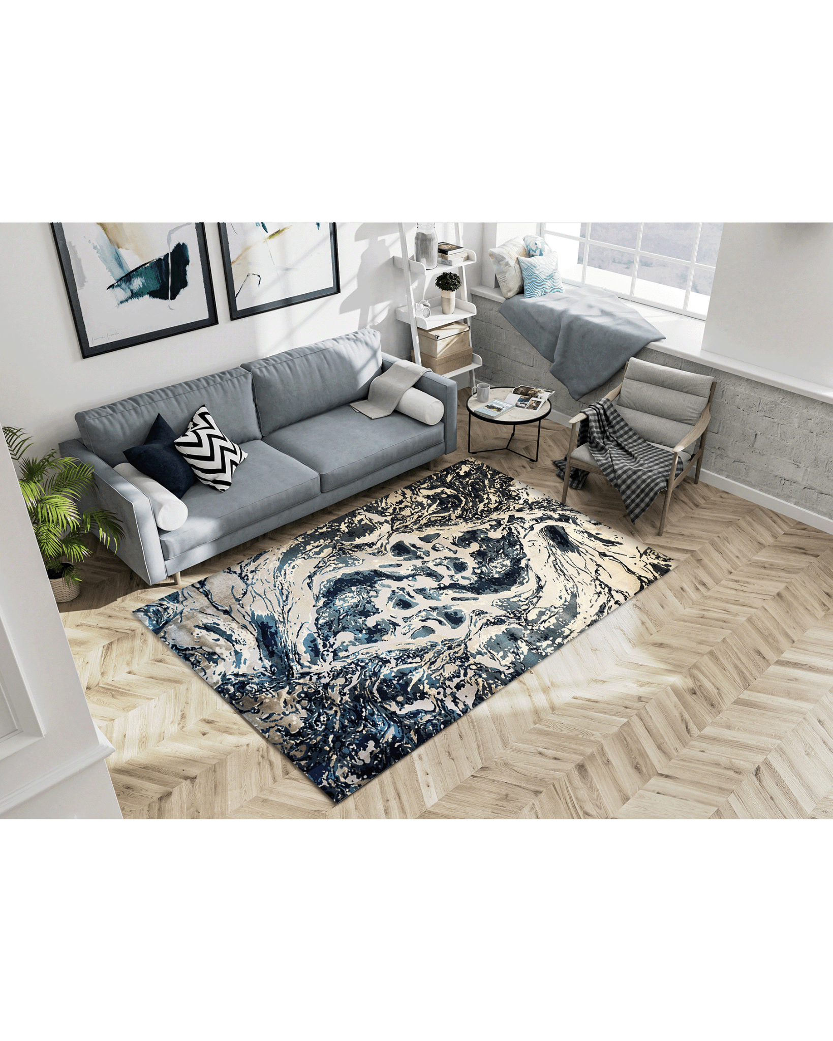 Carmel 30200 Azul Crema | Alfombra - Kodaz Carpet Latam